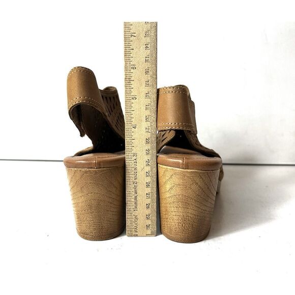 Sofft Tan Leather Block Heeled Cutout Sandals Womens Sz 9 M Sling Back Peep Toe - Picture 9 of 11